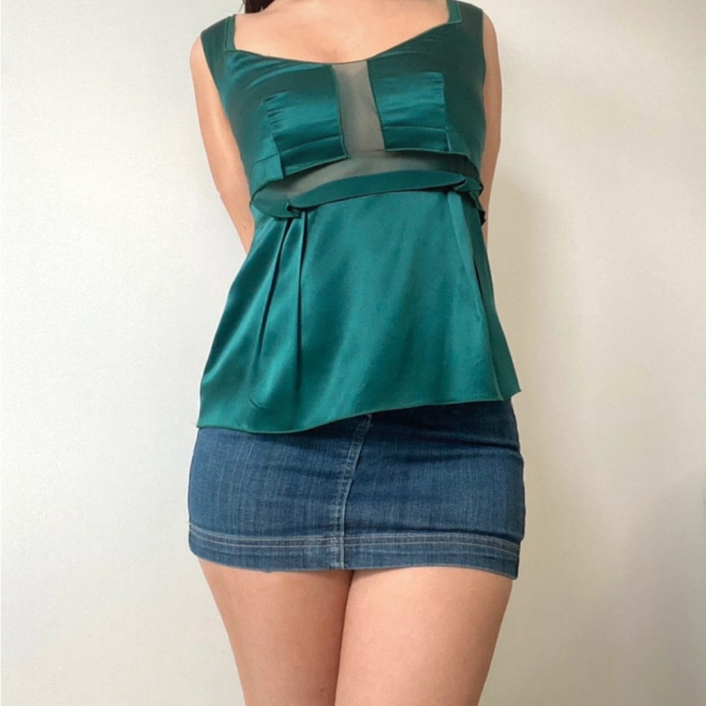 Alberta Ferretti Teal Silk Tank Top